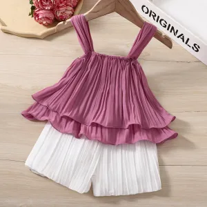 2pcs Toddler Girl Elegant Pleated Camisole and Shorts Set