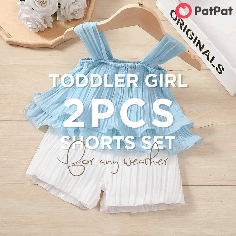 2pcs Toddler Girl Elegant Pleated Camisole and Shorts Set