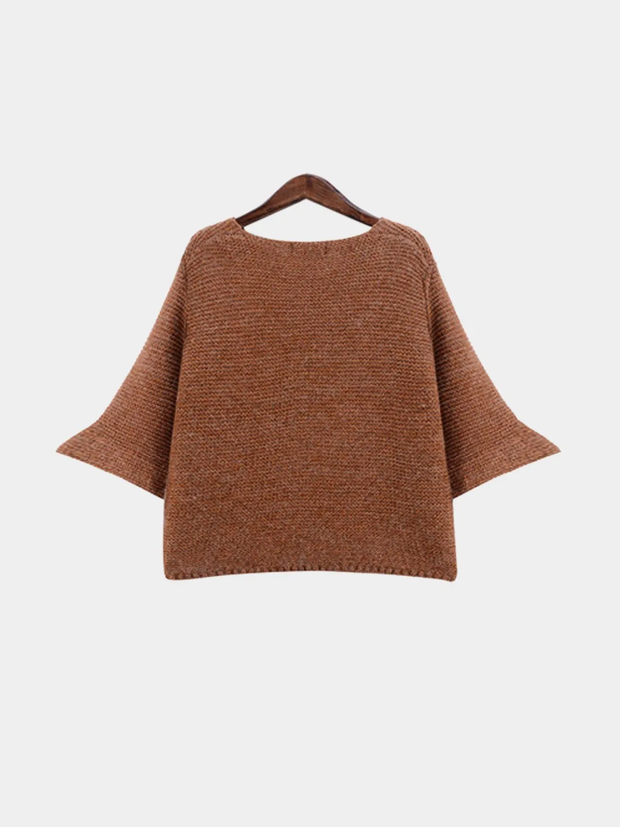 3/4 Sleeve Brown Plus Size Tops