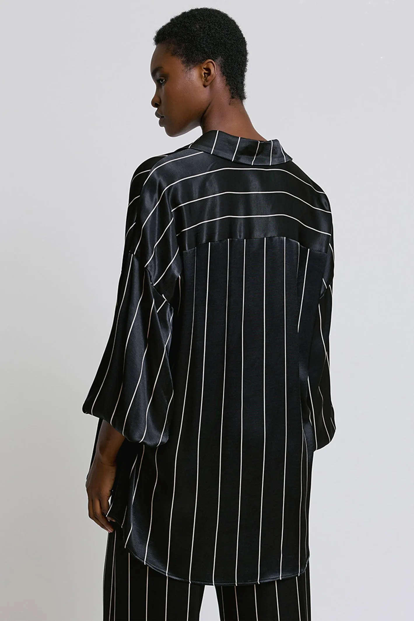 Access Fashion 2154 Black Pinstripe Satin Over Shirt