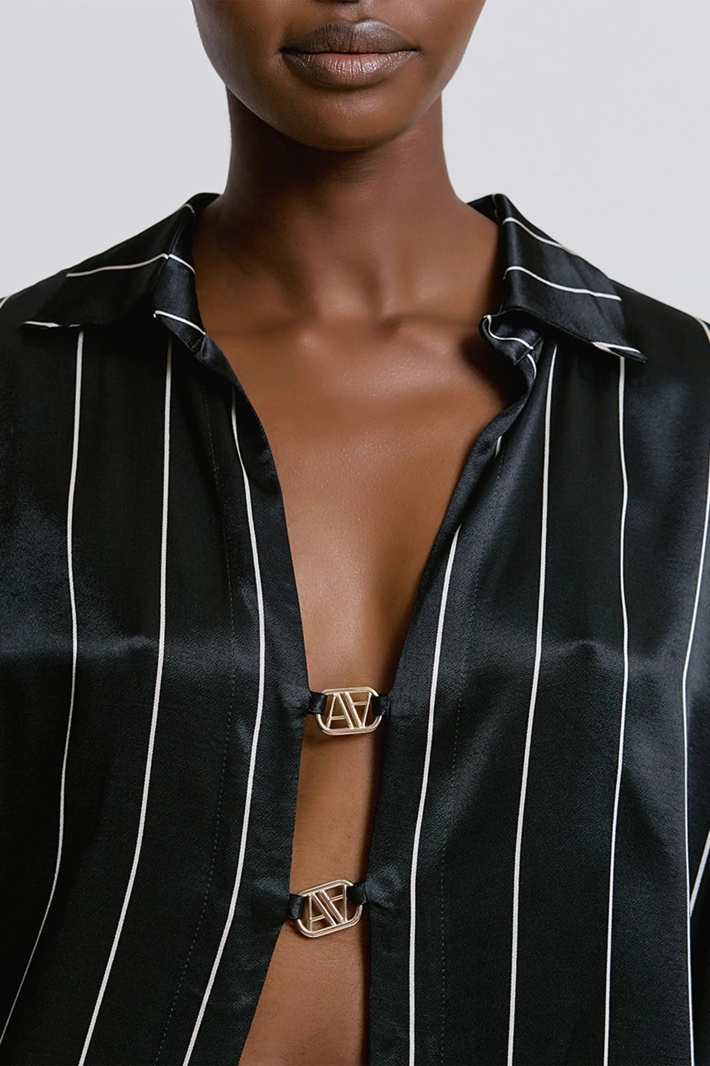Access Fashion 2154 Black Pinstripe Satin Over Shirt