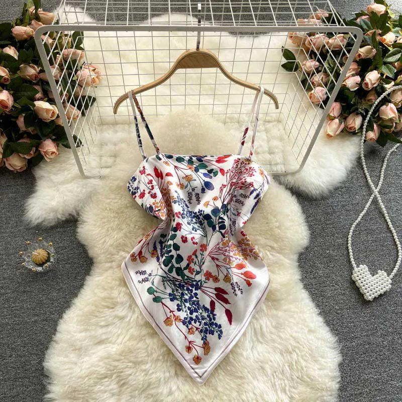 American Printing Apron Halter Knotted Camisole Women's Top