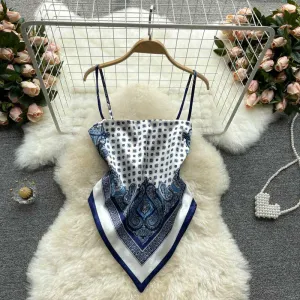 American Printing Apron Halter Knotted Camisole Women's Top