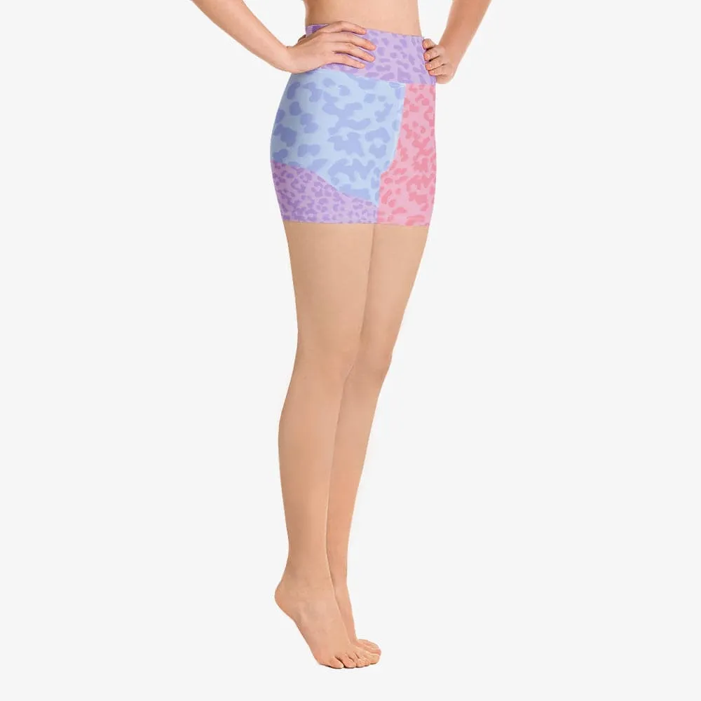 Animal Printed Yoga Shorts "FrankenCheetah" Pastel