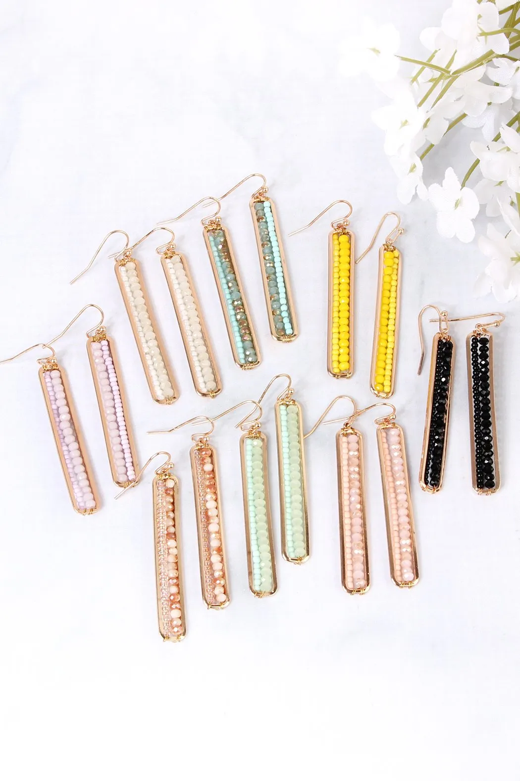 Bar Cutout Beaded Drop Earrings