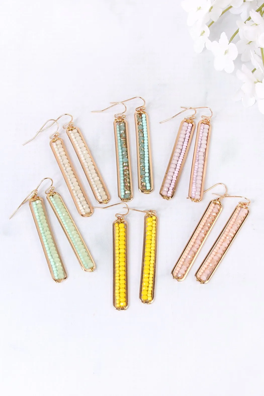 Bar Cutout Beaded Drop Earrings