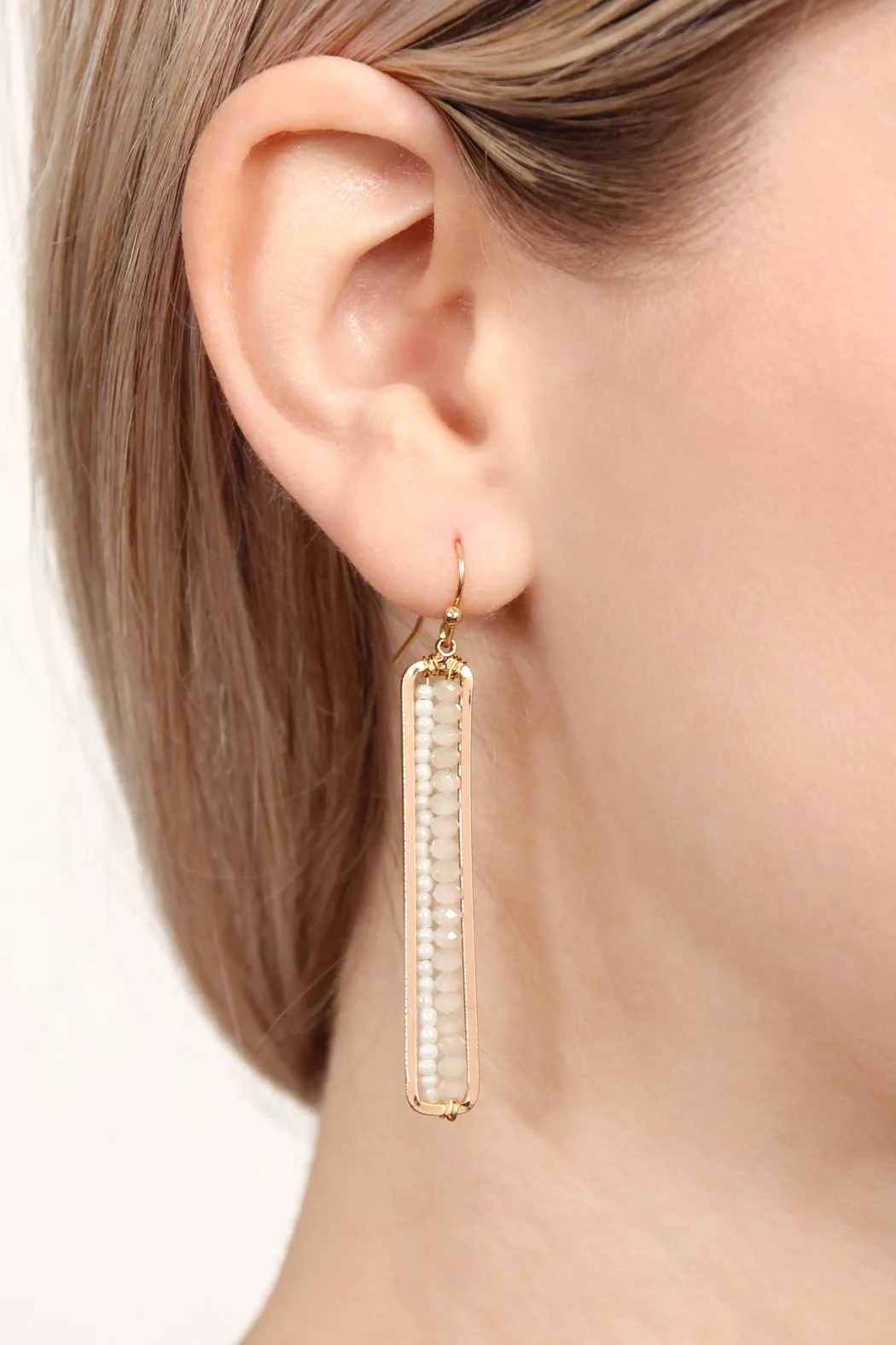 Bar Cutout Beaded Drop Earrings