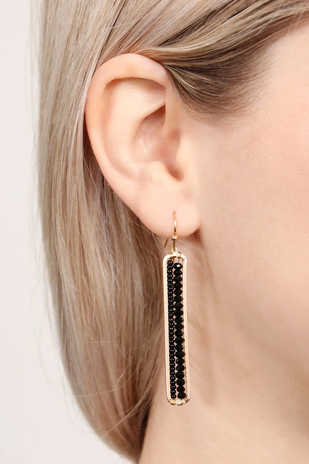 Bar Cutout Beaded Drop Earrings