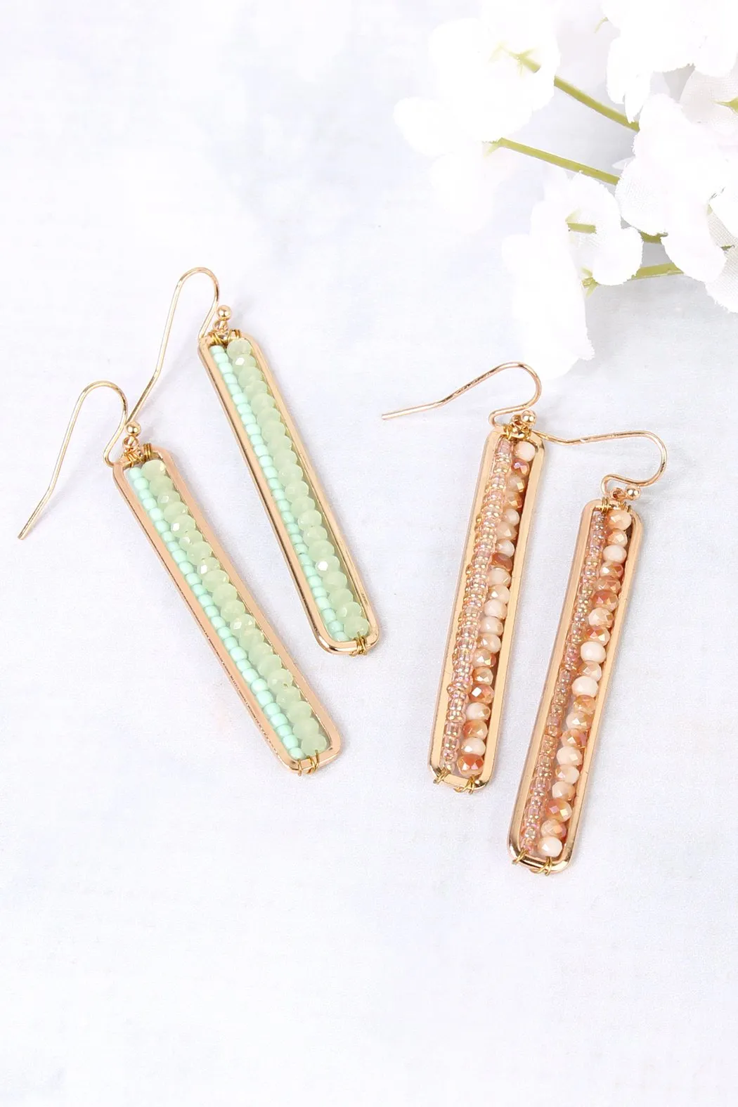 Bar Cutout Beaded Drop Earrings
