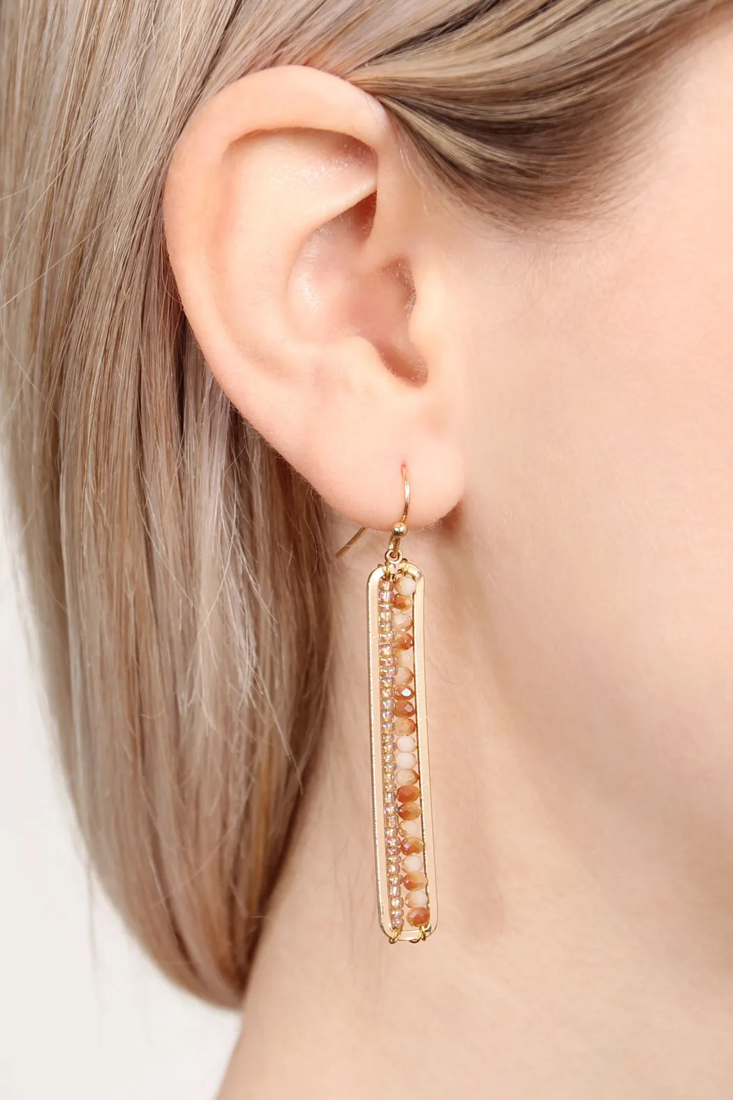 Bar Cutout Beaded Drop Earrings