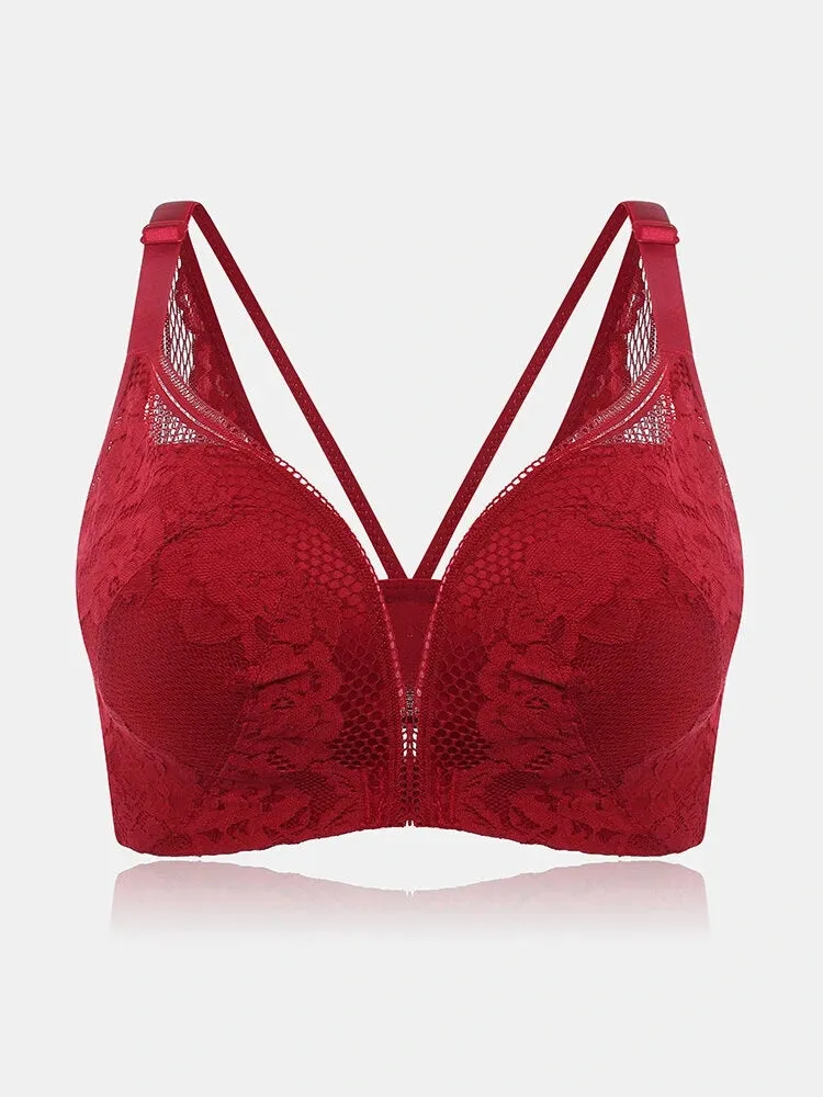 Beauty Back Lace Jacquard Wireless Front Closure Thin Breathable Bra