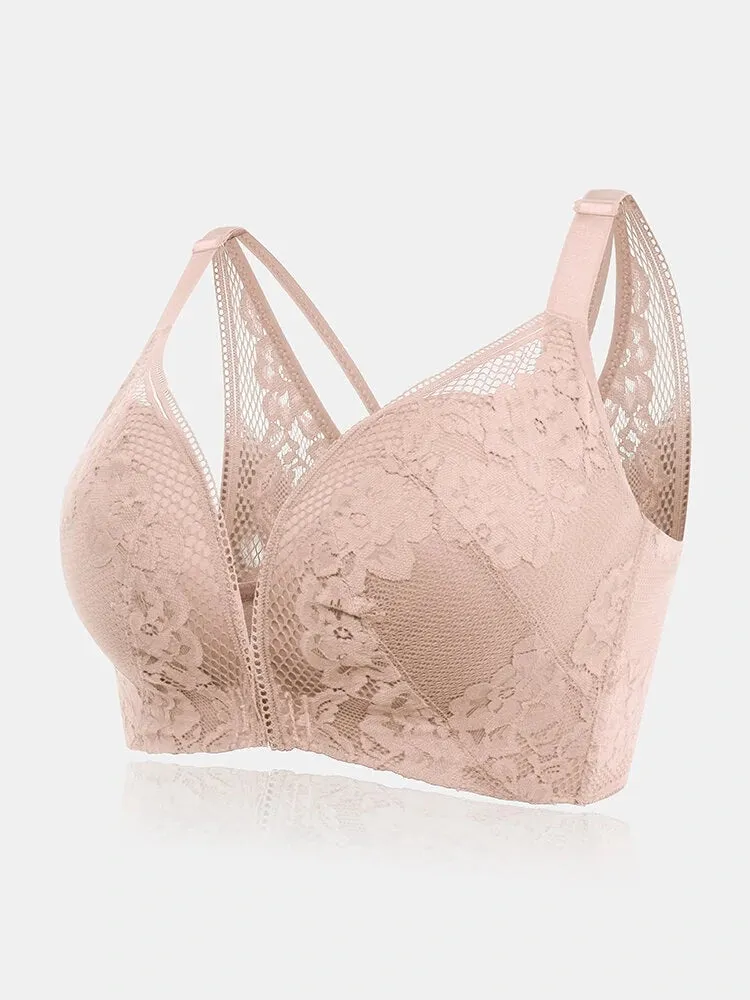 Beauty Back Lace Jacquard Wireless Front Closure Thin Breathable Bra