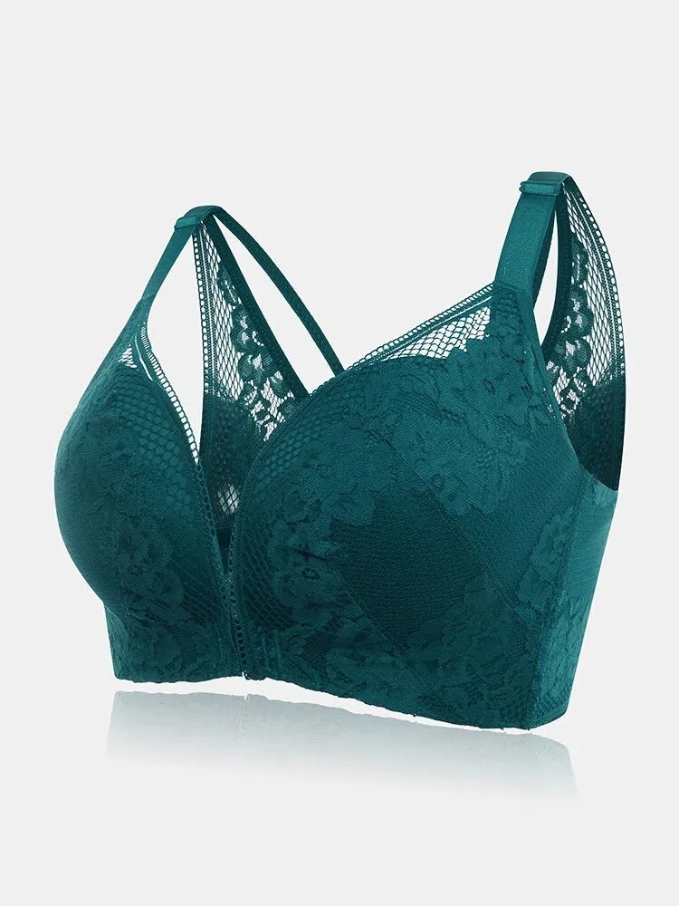 Beauty Back Lace Jacquard Wireless Front Closure Thin Breathable Bra