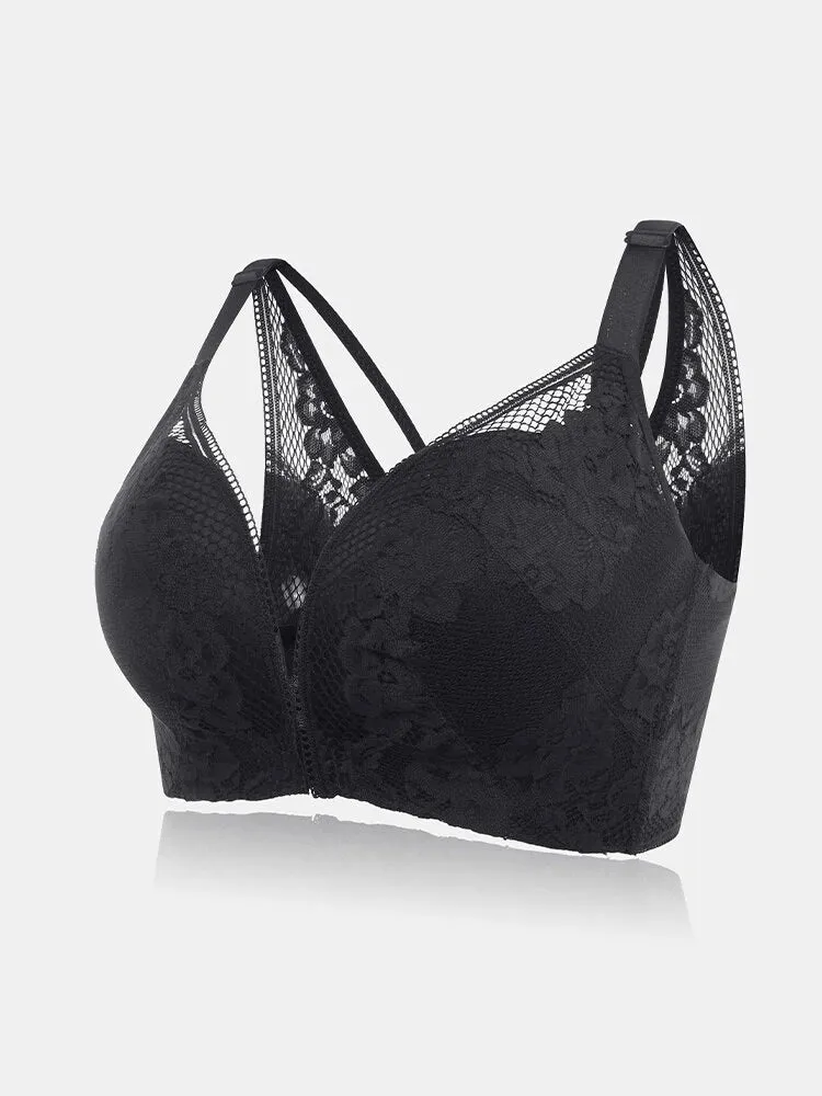 Beauty Back Lace Jacquard Wireless Front Closure Thin Breathable Bra