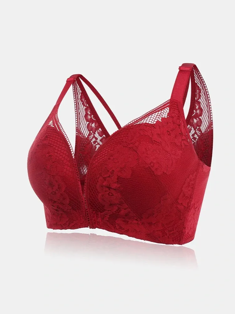 Beauty Back Lace Jacquard Wireless Front Closure Thin Breathable Bra