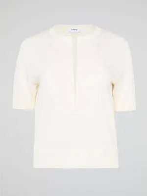 Beige Ribbed Trim Top