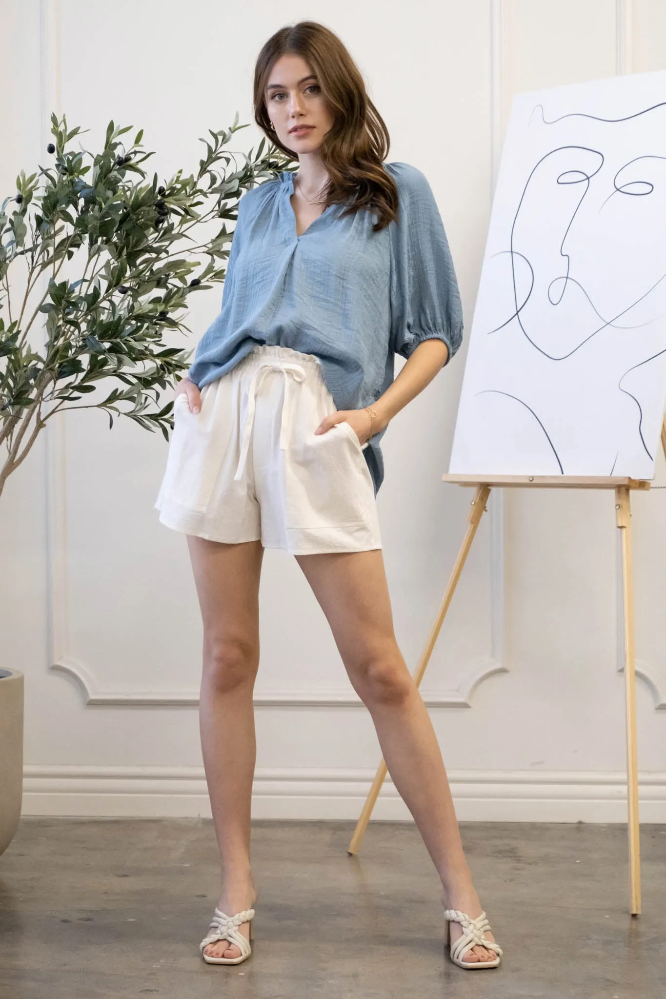 Blu pepper Bohemian V Neck Blouse With Three Fourths Sleeves In Teal