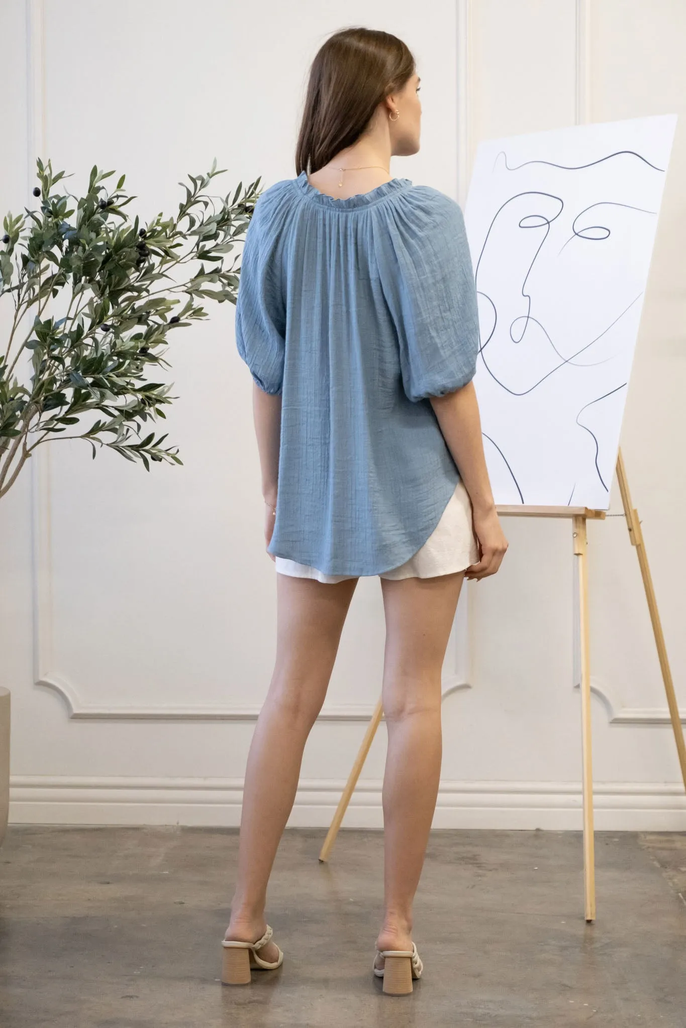 Blu pepper Bohemian V Neck Blouse With Three Fourths Sleeves In Teal