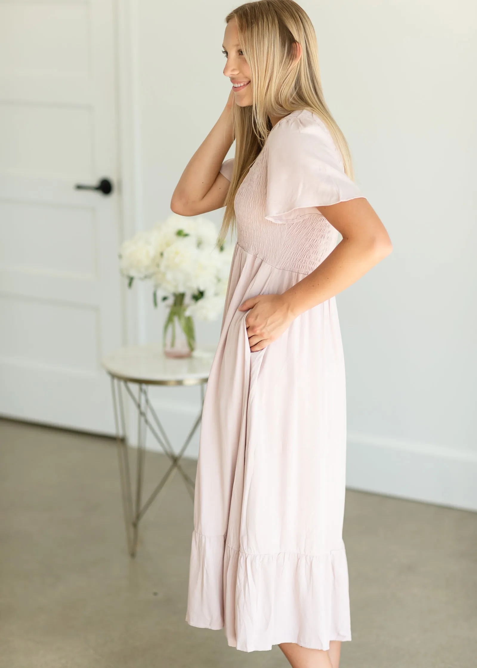 Blush Ruffled Smocked Maxi Dress