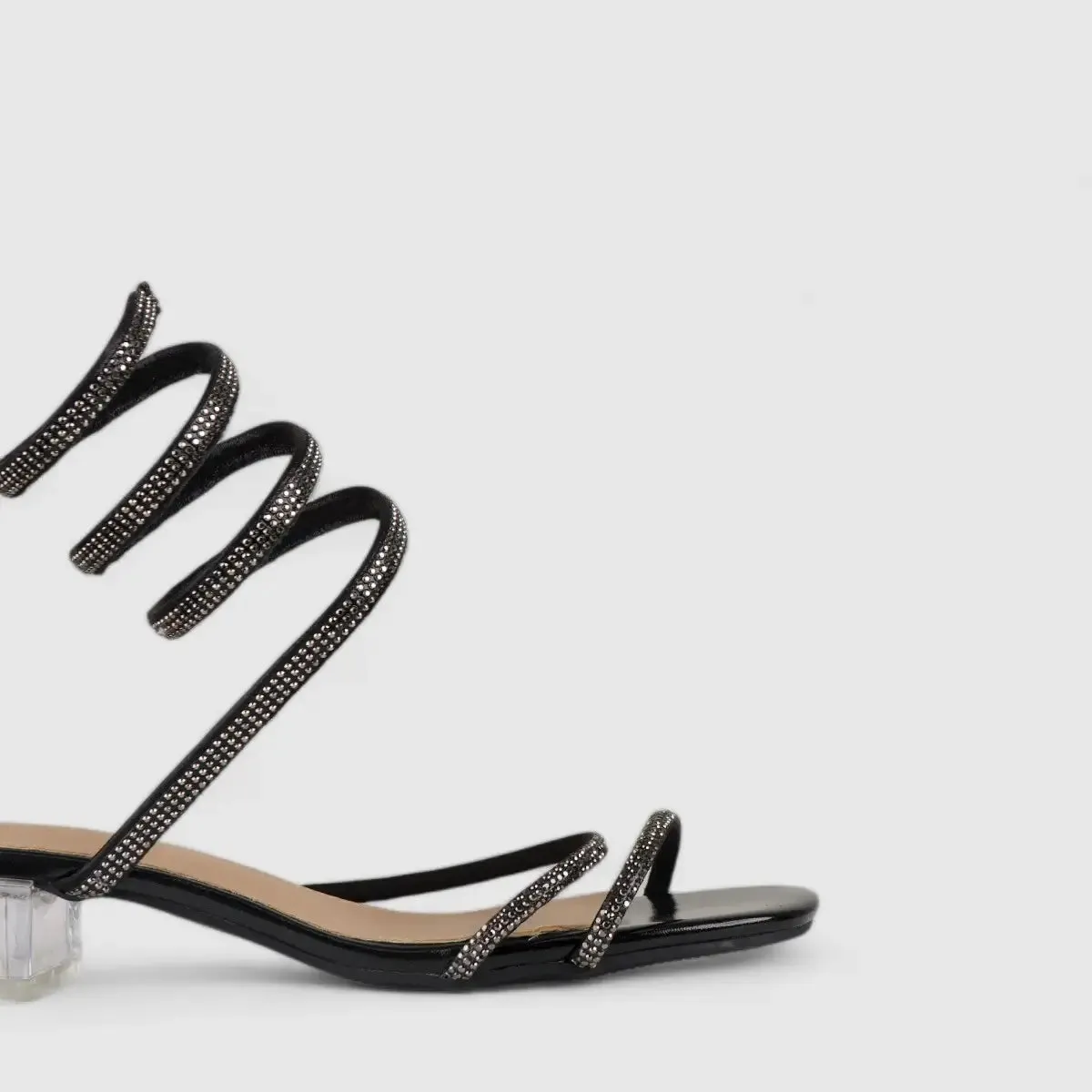 Bulbul Perspex Heel Bling Sandal Pewter LU003