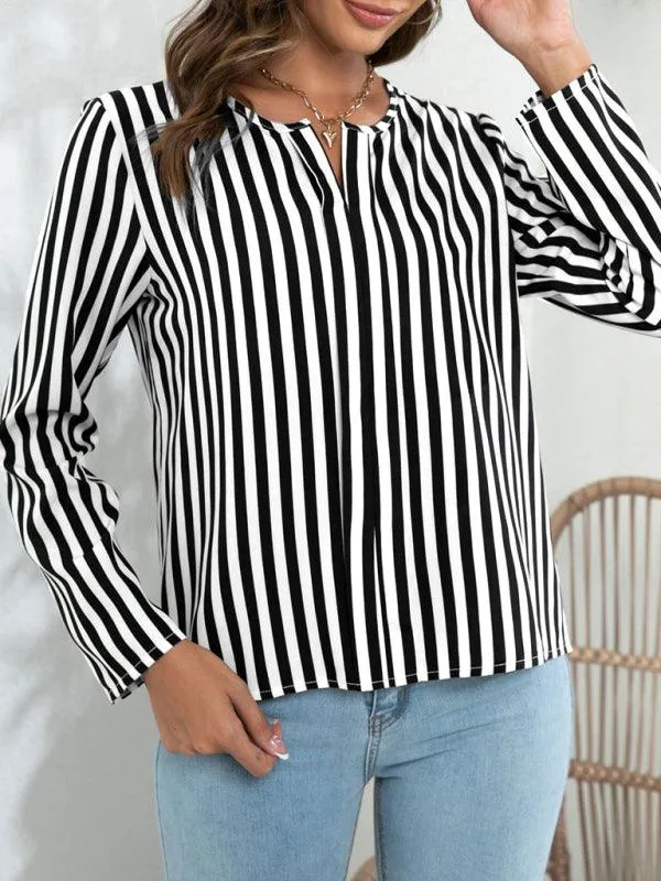 Chic Striped Round Neck Blouse - Effortless Everyday Style