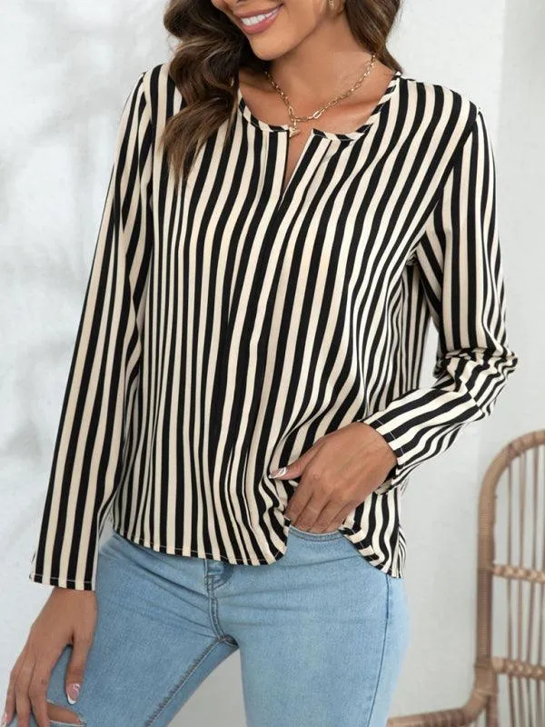 Chic Striped Round Neck Blouse - Effortless Everyday Style