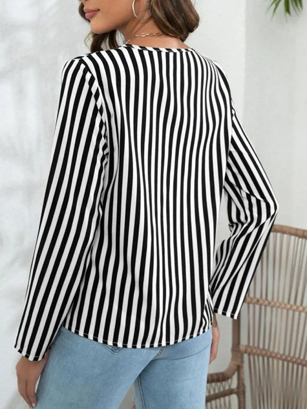 Chic Striped Round Neck Blouse - Effortless Everyday Style