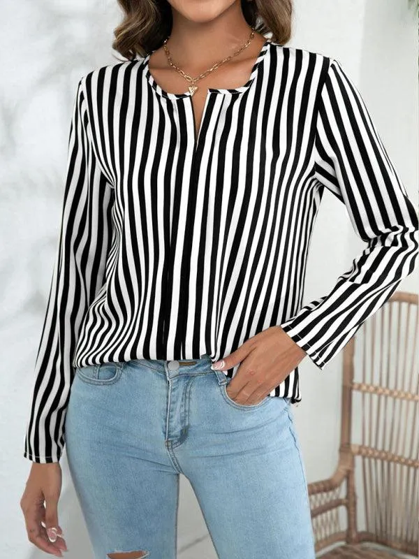Chic Striped Round Neck Blouse - Effortless Everyday Style