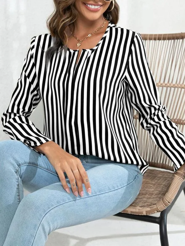 Chic Striped Round Neck Blouse - Effortless Everyday Style