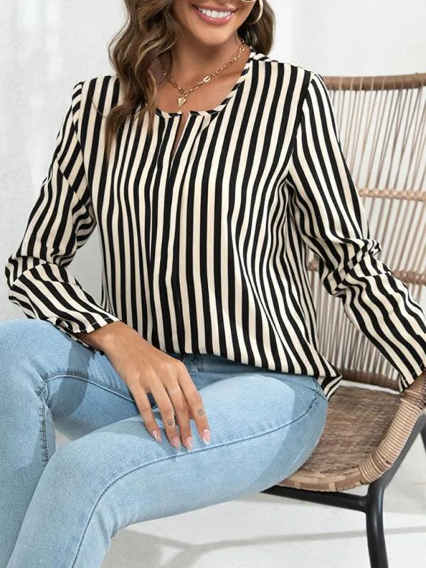 Chic Striped Round Neck Blouse - Effortless Everyday Style