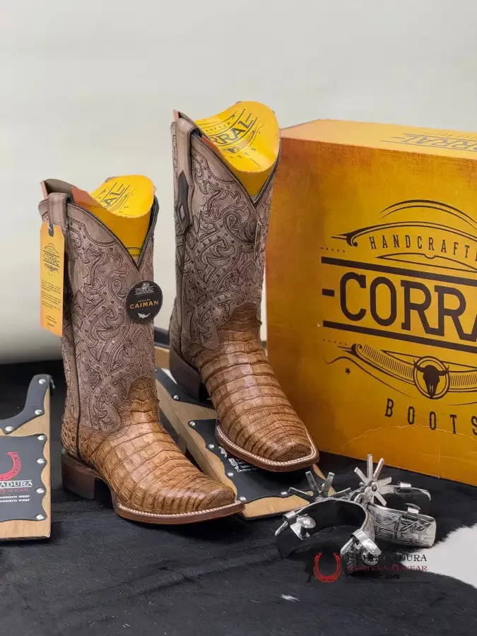 CORRAL HONEY CAIMAN EMBROIDERY SQUARE TOE WOMEN BOOTS A4566