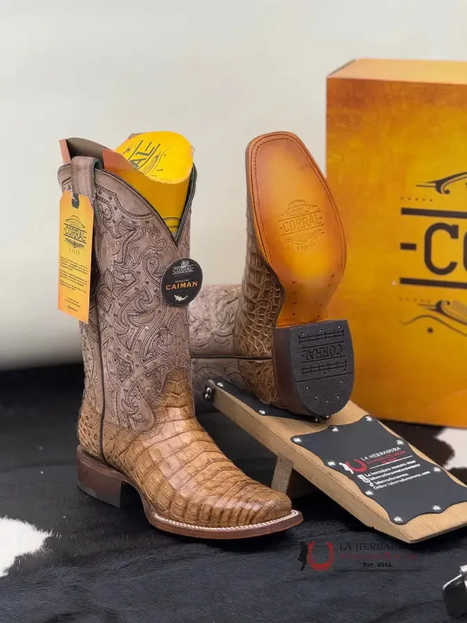 CORRAL HONEY CAIMAN EMBROIDERY SQUARE TOE WOMEN BOOTS A4566