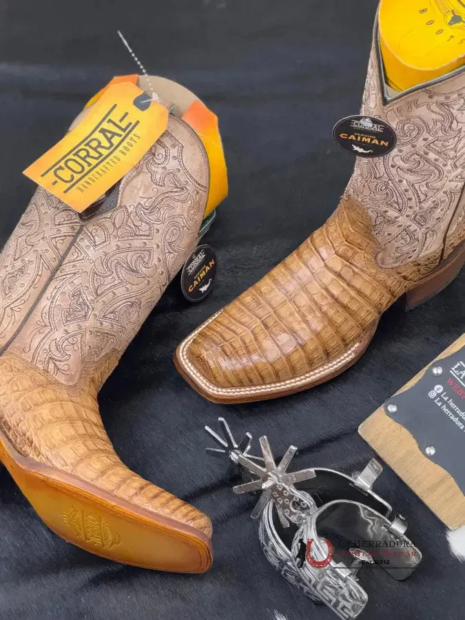 CORRAL HONEY CAIMAN EMBROIDERY SQUARE TOE WOMEN BOOTS A4566