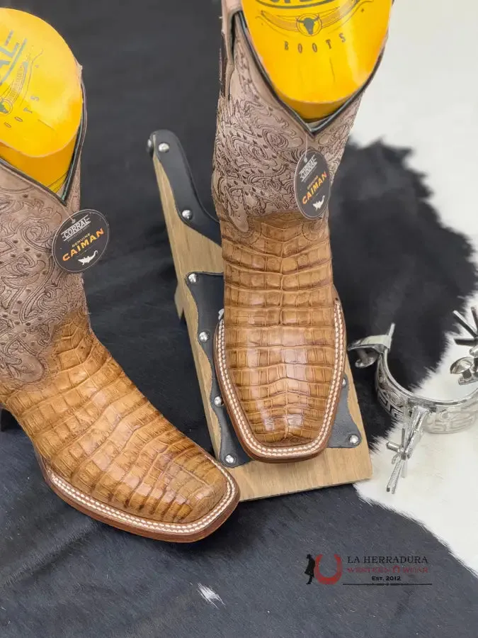 CORRAL HONEY CAIMAN EMBROIDERY SQUARE TOE WOMEN BOOTS A4566
