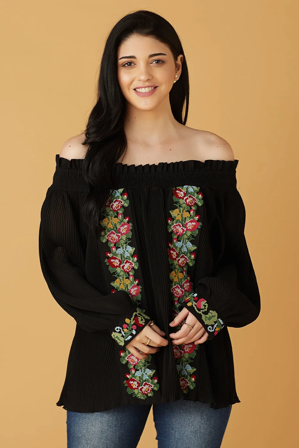 Daintly Embroidered Off Shoulder Blouse