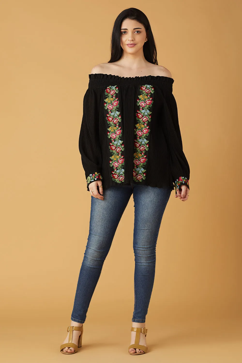 Daintly Embroidered Off Shoulder Blouse