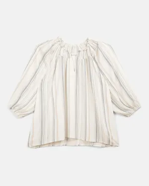 Dana Smock Neck Three-Quarter Sleeve Top | Ivory / Medium Wash