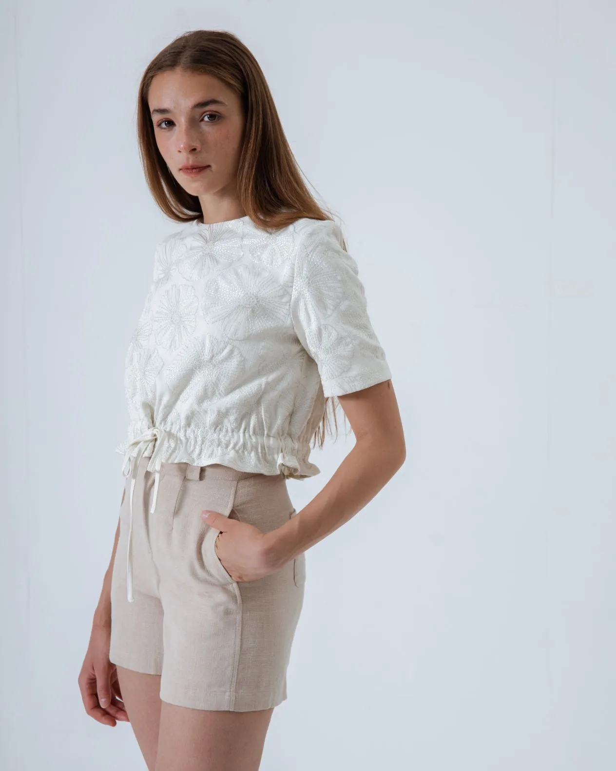 Dual Button Linen Shorts (Khaki)