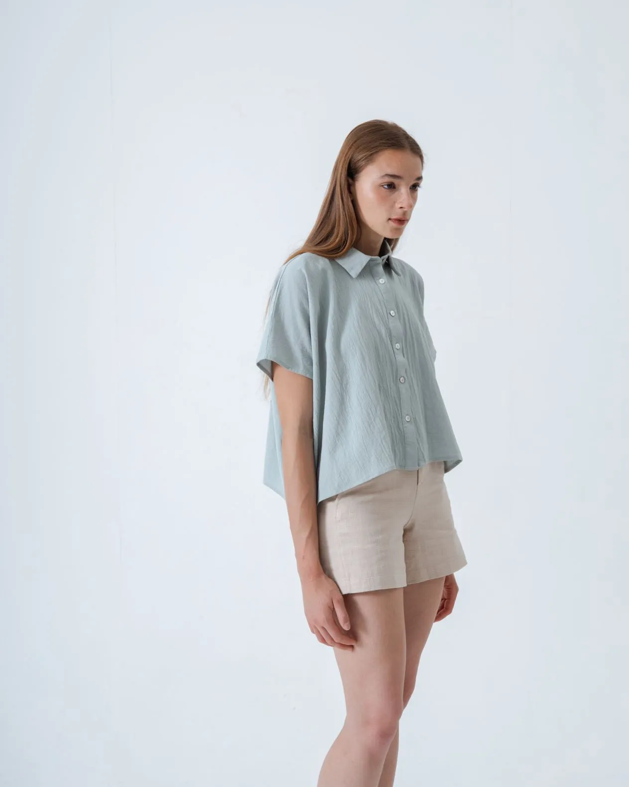 Dual Button Linen Shorts (Khaki)