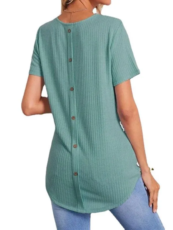 Elegant Back-Slit Short Sleeve Blouse for Women