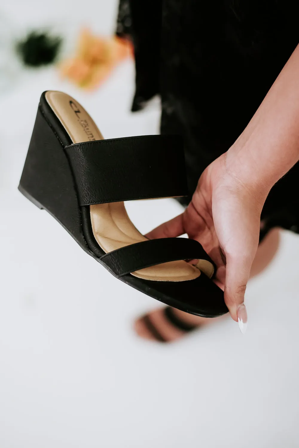 Feeling Fanciful Wedge Sandal, Black