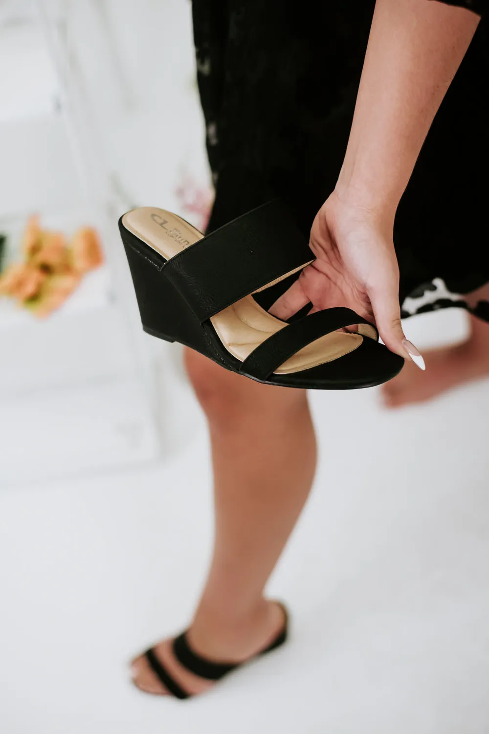 Feeling Fanciful Wedge Sandal, Black