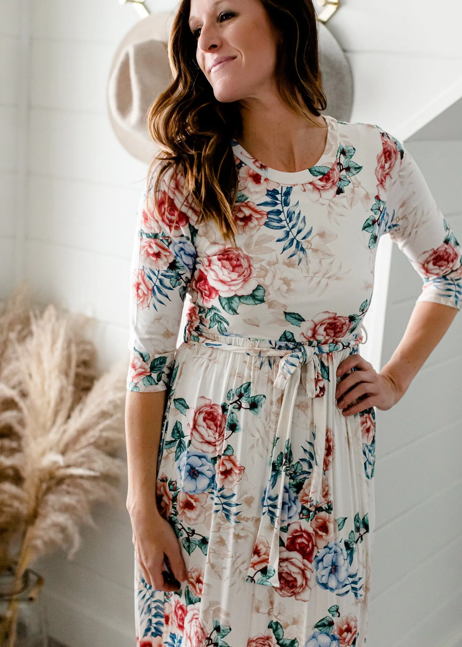 Floral 3/4 Sleeve Belted Maxi Dress - FINAL SALE