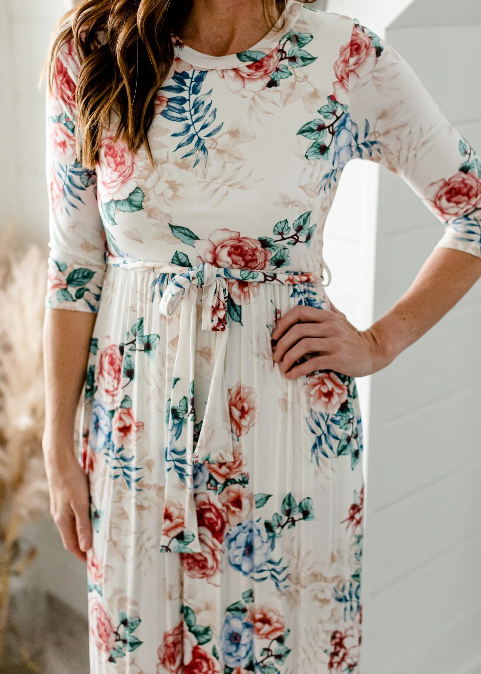 Floral 3/4 Sleeve Belted Maxi Dress - FINAL SALE