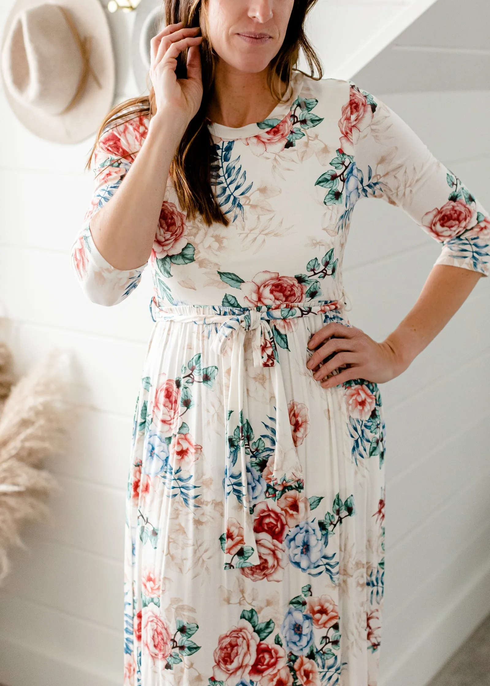 Floral 3/4 Sleeve Belted Maxi Dress - FINAL SALE