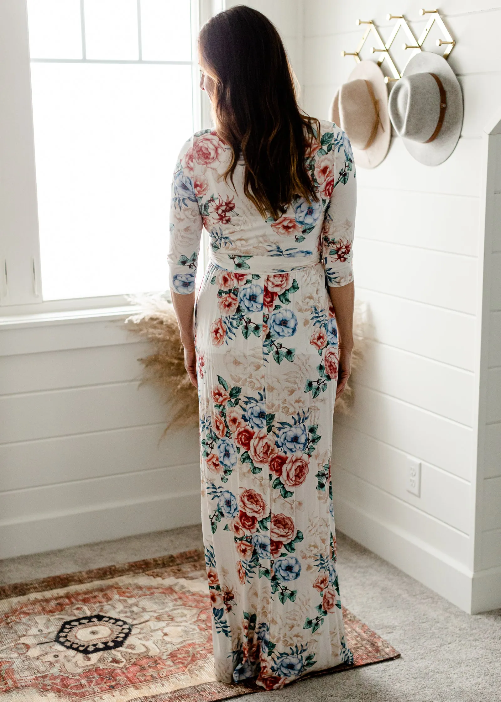 Floral 3/4 Sleeve Belted Maxi Dress - FINAL SALE