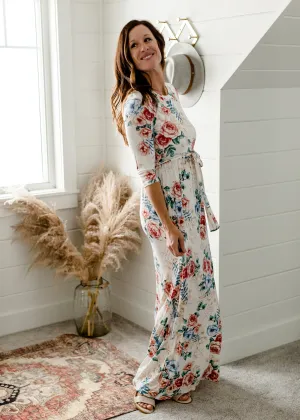 Floral 3/4 Sleeve Belted Maxi Dress - FINAL SALE