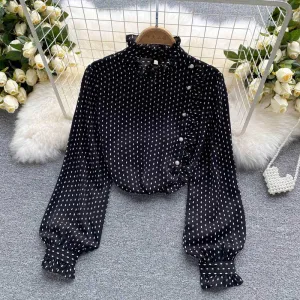 French Retro Dot Sweet Slim Fit Women's Top