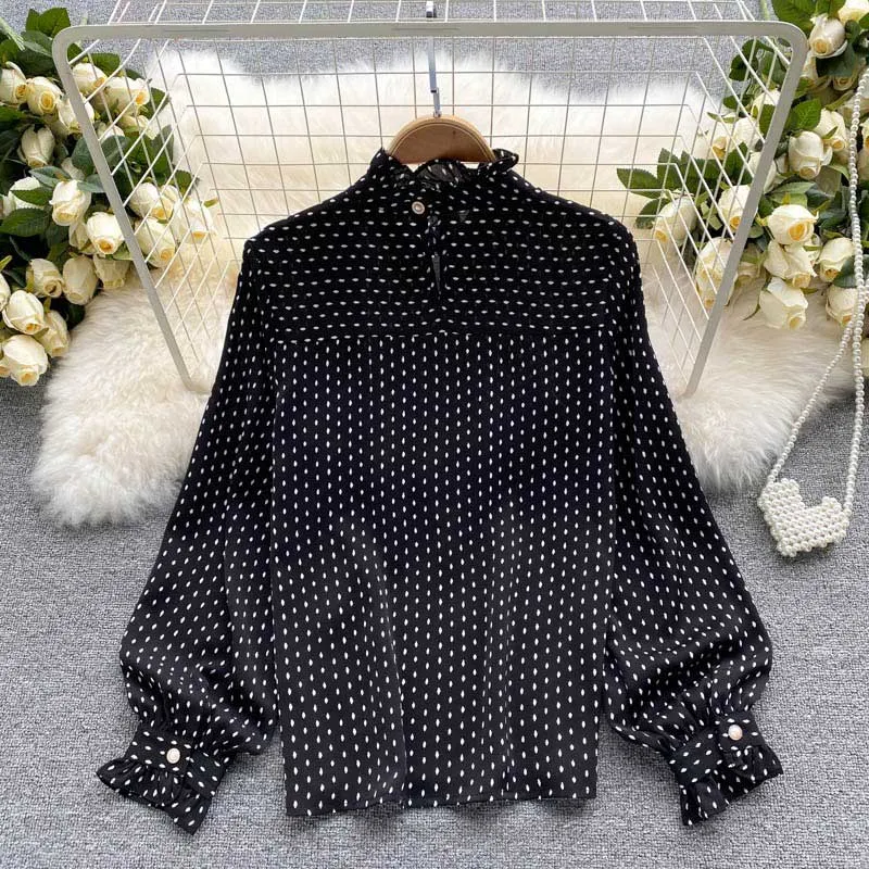 French Retro Dot Sweet Slim Fit Women's Top