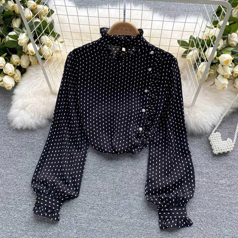 French Retro Dot Sweet Slim Fit Women's Top